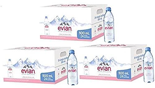 Evian Lop Natural Spring Water Individual 500 Ml (16.9 Oz.) Bottles, Naturally Filtered Spring Water In Individual-sized Plastic Bottles, 3 Cases Of 24 2.11 Fl Oz (pack Of 24)