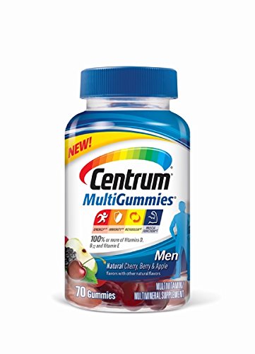 Centrum Multigummies Men (70 Count, Natural Cherry, Berry, Apple Flavors) Multivitamin  Multimineral Supplement Gummy, Vitamin D3, B Vitamins, Antioxidants