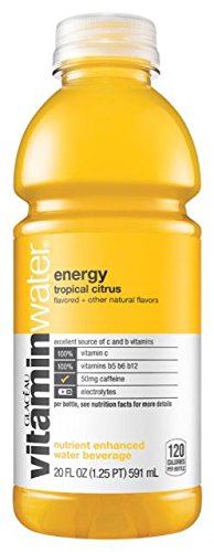 Glaceau Vitaminwater Nutrient Enhanced Water Beverage, Energy (tropical Citrus), Vitamin B  Guarana, 20 Oz (pack Of 24)