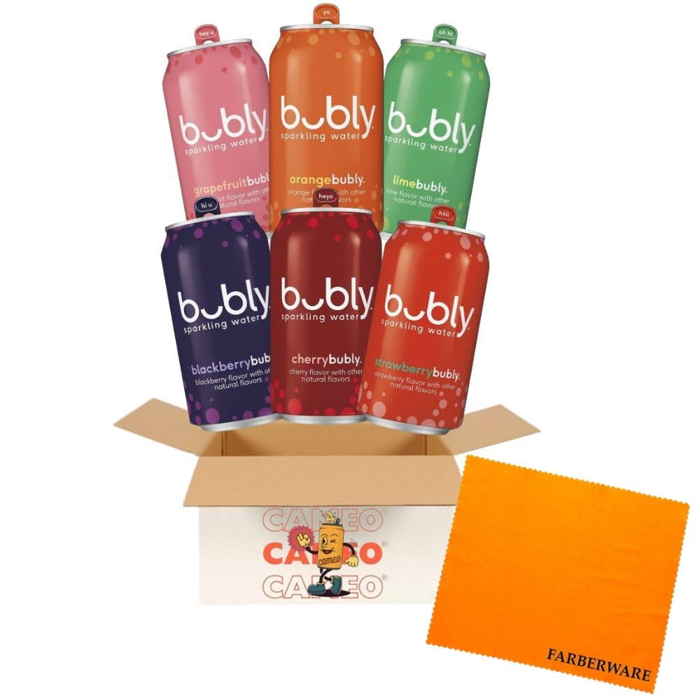 Cameo - Bubly Sparkling Water  Carbonated Water 6 Flavor Variety Pack  Zero Calories & Zero Sugar, 12 Fl Oz Cans (24 Pack)