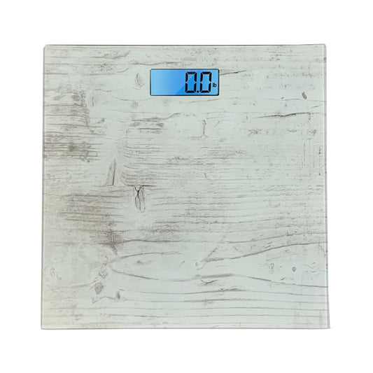 Cameo - Bathroom Scale For Body Weight, Bathroom Body Scale With A Large Lcd Backlight Display And Tempered Glass, Batteries Included, 400lbs (wht Wood)