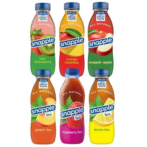 Cameo - Juicy Sampler Pack  6 Variety Flavored Snapple Juice Drinks  Assortments Of Kiwi Strawberry, Mango Madness, Snapple Apple, Peach, Raspberry, Lemon  16 Fl Oz. (6 Pack)