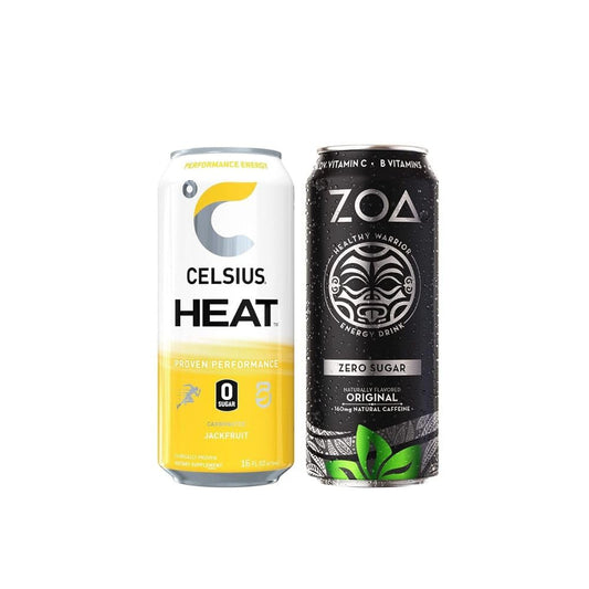 Energy Drink Power Combo Drink Pack Zoa Original Zero Sugar & Celsius Jack Fruit 12 Cans Per Flavor 24 Total Cans