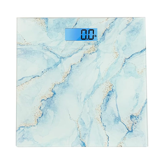 Cameo - Bathroom Scale For Body Weight, Bathroom Body Scale With A Large Lcd Backlight Display And Tempered Glass, Batteries Included, 400lbs (b Blue Marble)