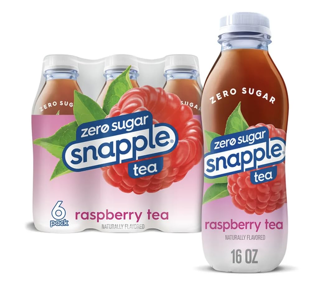 Snapple Zero Sugar Raspberry All Natural Iced Tea Gluten Free 100% Recycled Plastic Bottle 24 Pack, 16.0 Fl Oz