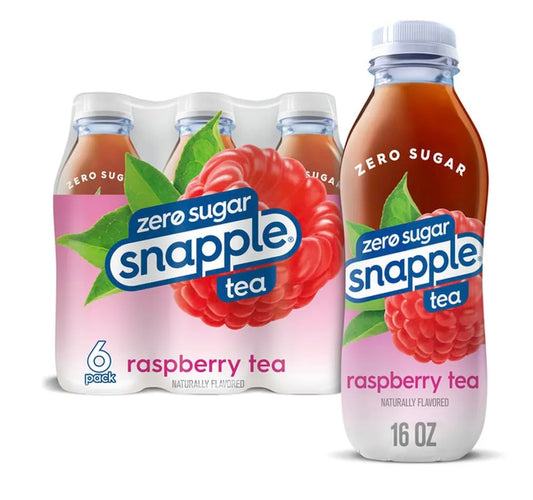 Snapple Zero Sugar Raspberry All Natural Iced Tea Gluten Free 100% Recycled Plastic Bottle 24 Pack, 16.0 Fl Oz