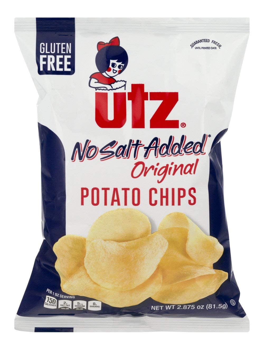 Utz Potato Chips, No Salt Added, 2.875 Oz Bags (pack Of 4)