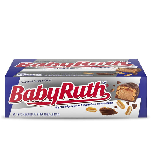 Cameo Baby Ruth, Chocolatey, Peanut, Caramel, Nougat, Full Size Individually Wrapped Candy Bars, 1.9 Oz Each, Bulk 48 Pack