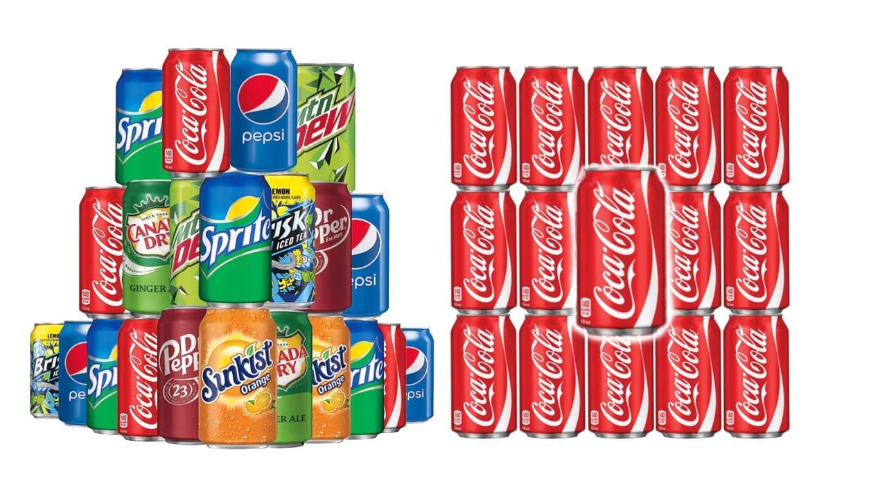 Cameo - Mega Soda Variety Pack  8 Multi Flavor Soft Drink Bundle  Assortments Of Coke, Sprite, Pepsi Cola, Mountain Dew, Dr. Pepper, Sunkist, Canada Dry Ginger Ale, Brisk Iced Tea  16 Coke  The Mega Party Bundle Package (38pack)