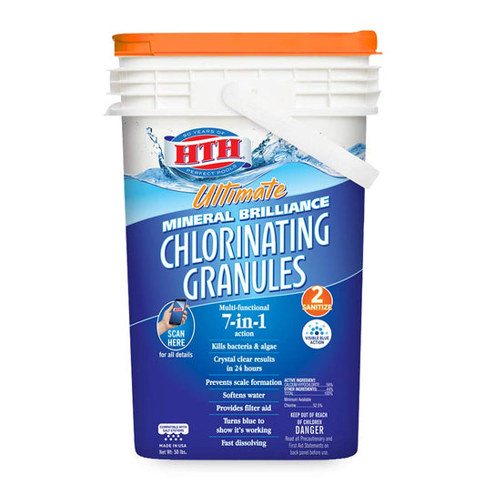 Hth 22009 Ultimate Mineral Brilliance Chlorinating Granules For Swimming Pools, 50 Lbs