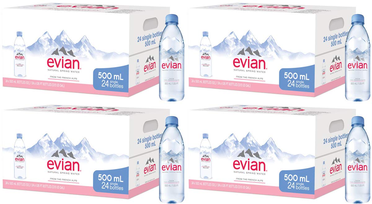 Evian Poli Natural Spring Water Individual 500 Ml (16.9 Oz.) Bottles, Naturally Filtered Spring Water In Individual-sized Plastic Bottles, 4 Cases Of 24 67.58 Fl Oz (pack Of 24)