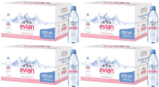 Evian Poli Natural Spring Water Individual 500 Ml (16.9 Oz.) Bottles, Naturally Filtered Spring Water In Individual-sized Plastic Bottles, 4 Cases Of 24 67.58 Fl Oz (pack Of 24)