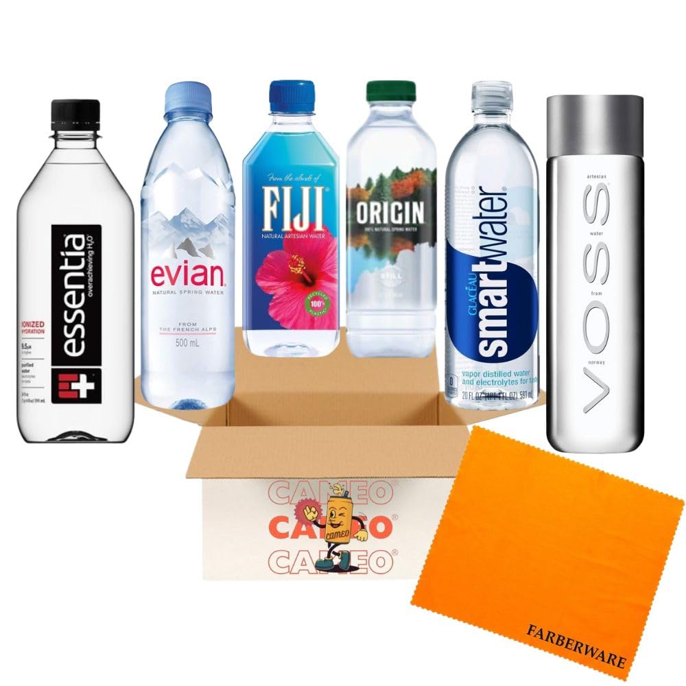 Cameo - Artesian Water Kit  6 Classic Distilledalkalinenatural Water Bundle  Assortments Of Essentia, Evian, Fiji, Origin, Smart Water, Voss  H2o Taster Package (12 Pack)