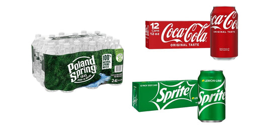 Cameo - Hybrid Bundle  3 Variety Soda Water Bundle Package  Assortments Of Poland Springs Water, Coke, Sprite  16.9oz Plastic Bottle, 12oz Can (48 Pack)