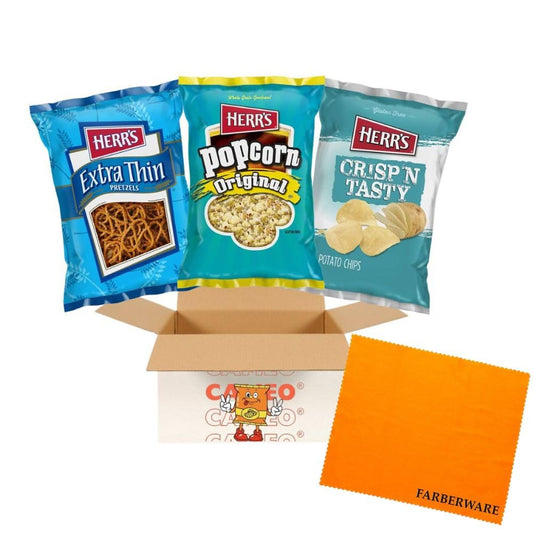 Cameo Classic Snack Pack  Herrs Classic Original Bundle  Assortments Of Original Pop Corn, Extra Thin Pretzels, Crisp & Tasty Potato Chips  3 Favorite Go-to Bundle  1oz Bag Variety Value Pack  (18 Pack)