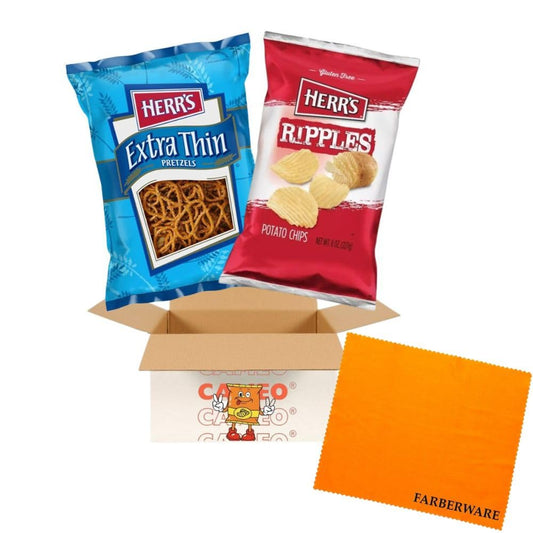 Cameo Classic Snack Pack  Herrs Pretzel & Potato Chips Combo  Assortments Of Extra Thin Pretzels, Ripples Potato Chips  1oz Bag Essential Snack Bundle  (24 Pack)