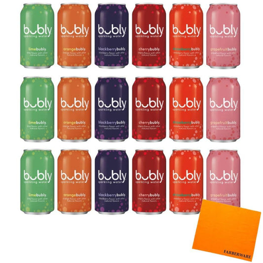 Cameo - Bubly Sparkling Water  Carbonated Water 6 Flavor Variety Pack  Zero Calories & Zero Sugar, 12 Fl Oz Cans (18 Pack)