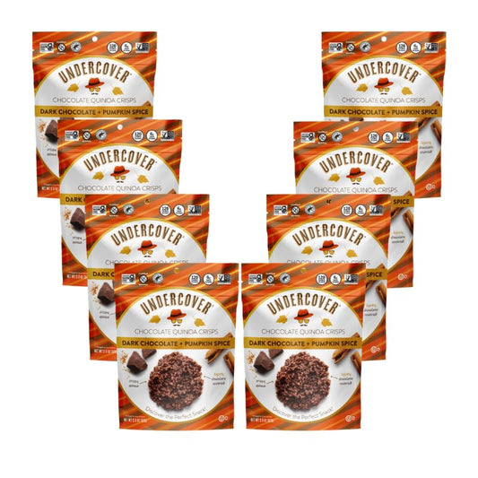 Undercover Chocolate Quinoa Crisps - Dark Chocolate  Pumpkin Spice Quinoa Crisps  8-pack, 2oz Bags  Gluten Free, Nut-free, Allergen Friendly, Kosher, Plant-based