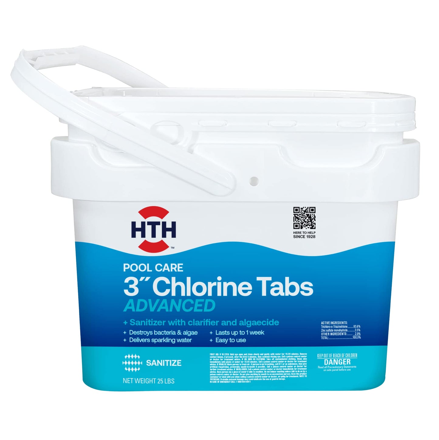 Hth 42055 Swimming Pool Care 3 Chlorine Tabs Advanced, Swimming Pool Chlorinating Sanitizer, 25lb 25 Lb Bucket Advanced Tablets