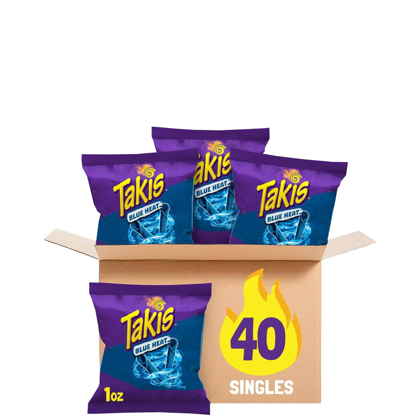 Takis Blue Heat 40 Pc  1 Oz Multipack, Hot Chili Pepper Flavored Extreme Spicy Rolled Tortilla Chips Blue Heat 1 Ounce (pack Of 40)