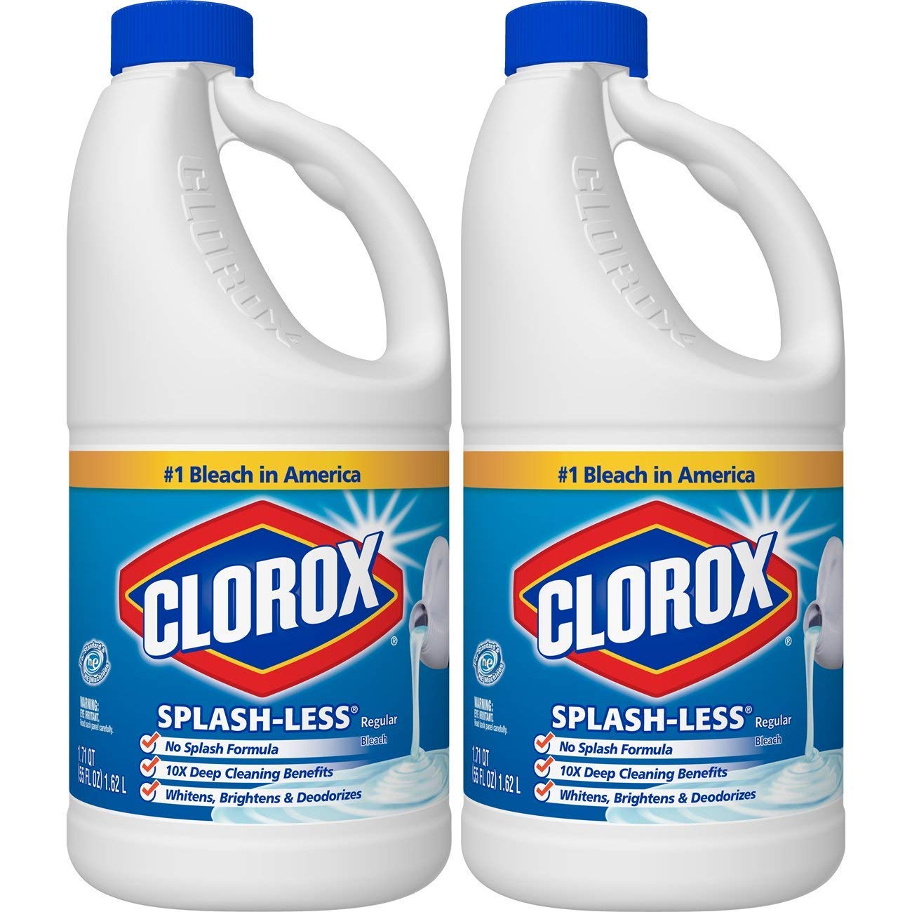 Clorox Splash-less Bleach, Regular, 2 Pack Of 55 Fl Oz Each 110 Ounces Total