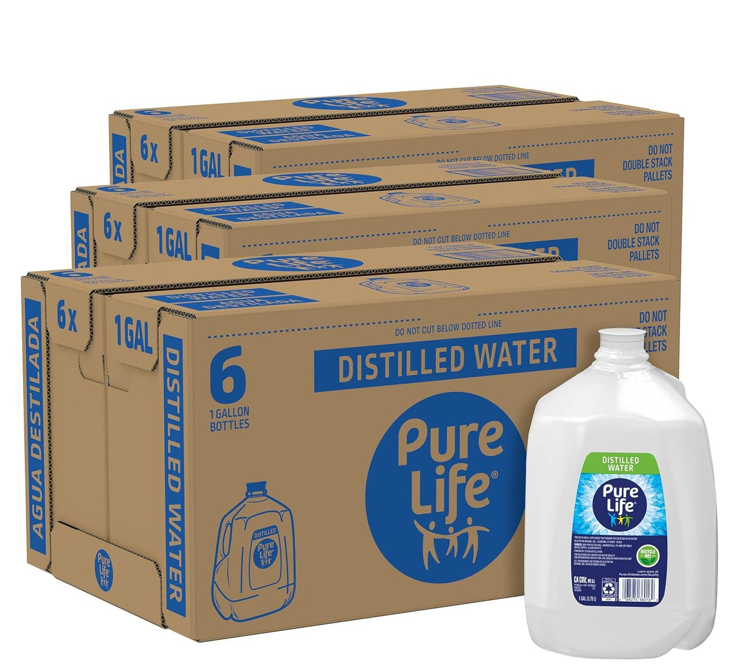 Pure Life Distilled Water, 1 Gallon, Plastic Bottled Water 18 Bottles Of 1 Gallon Each (18total Gallons)