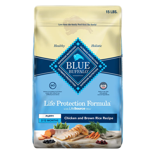 Blue Buffalo Life Protection Formula Puppy Dry Dog Food With Dha And Ara, Made With Natural Ingredients, Chicken & Brown Rice Recipe, 15-lb. Bag Chicken & Brown Rice 15 Pound (pack Of 1)