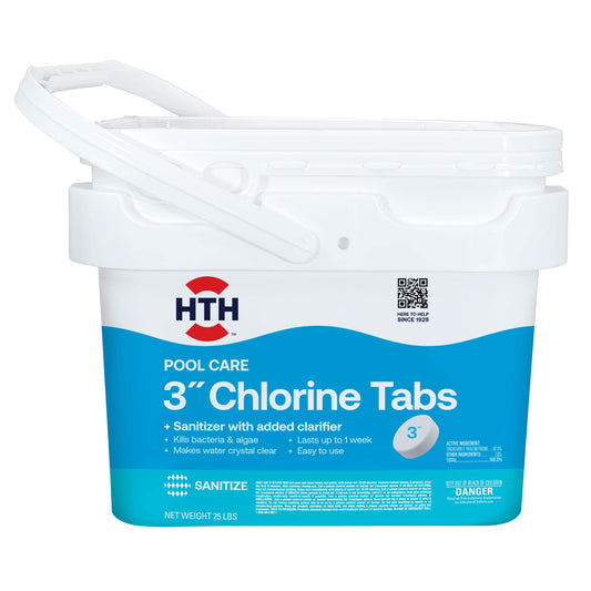 Hth 42046 Swimming Pool Care 3 Chlorine Tabs, Swimming Pool Chlorinating Sanitizer, 25lb 25 Lb Bucket Regular Tablets