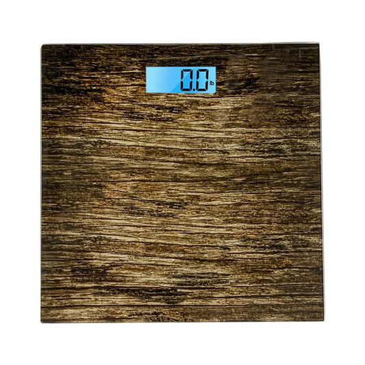 Cameo - Bathroom Scale For Body Weight, Bathroom Body Scale With A Large Lcd Backlight Display And Tempered Glass, Batteries Included, 400lbs (brwn Wood)