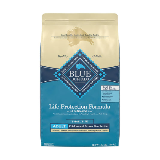 Blue Buffalo Life Protection Formula Natural Adult Small Bite Dry Dog Food, Chicken And Brown Rice 30-lb Small Bite Chicken & Brown Rice 30 Pound (pack Of 1)