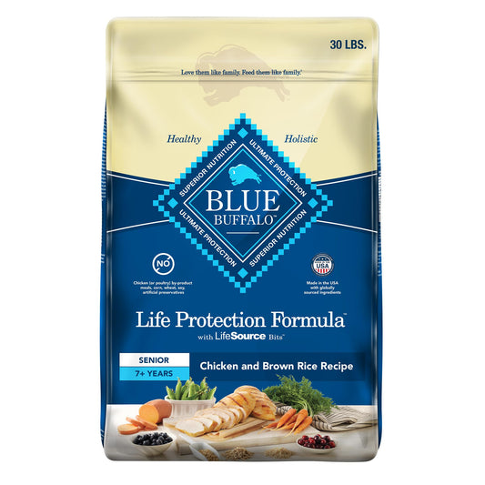 Blue Buffalo Life Protection Formula Senior Dry Dog Food, Supports Joint Health And Mobility, Made With Natural Ingredients, Chicken & Brown Rice Recipe, 30-lb. Bag Chicken & Brown Rice 30 Pound (pack Of 1)