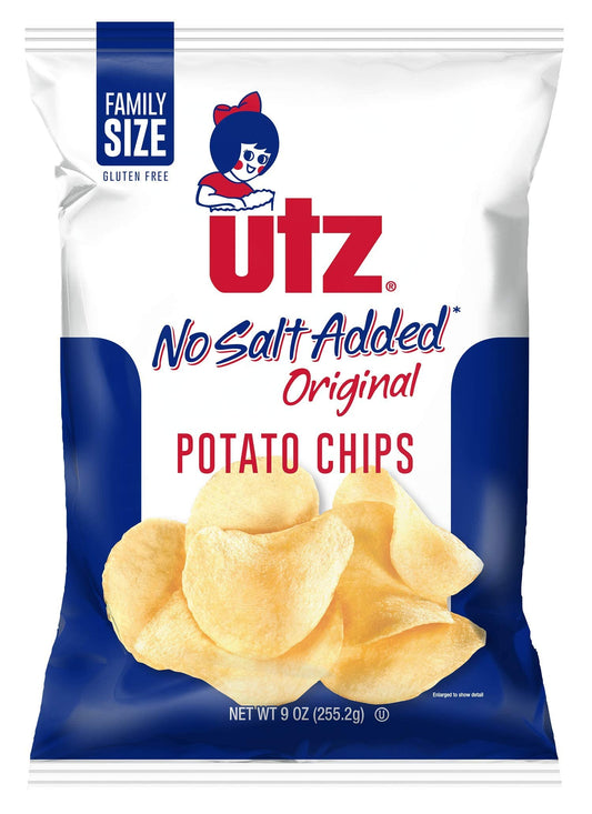 Utz No Salt Added Original Potato Chips 9.5 Ounces (4 Bags)