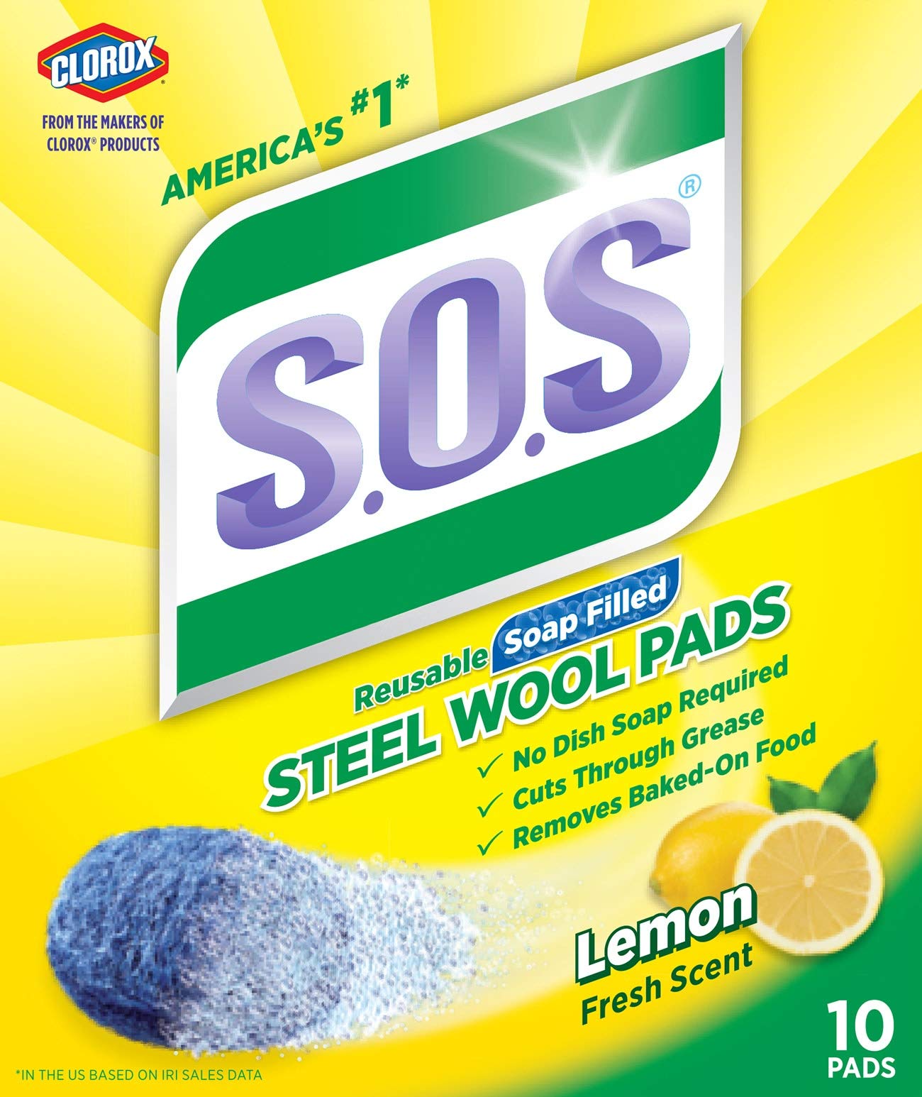 S.o.s Steel Wool Soap Pads, Lemon Fresh, 10 Count