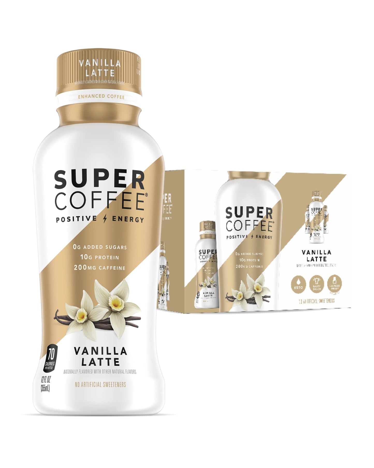 Super Coffee, Iced Keto Coffee (0g Added Sugar, 10g Protein, 70 Calories) Vanilla Latte 12 Fl Oz, 6 Pack  Iced Coffee, Protein Coffee, Coffee Drinks, Smart Coffee - Soyfree Glutenfree Sugar Free Vanilla 12 Fl Oz (pack Of 6)