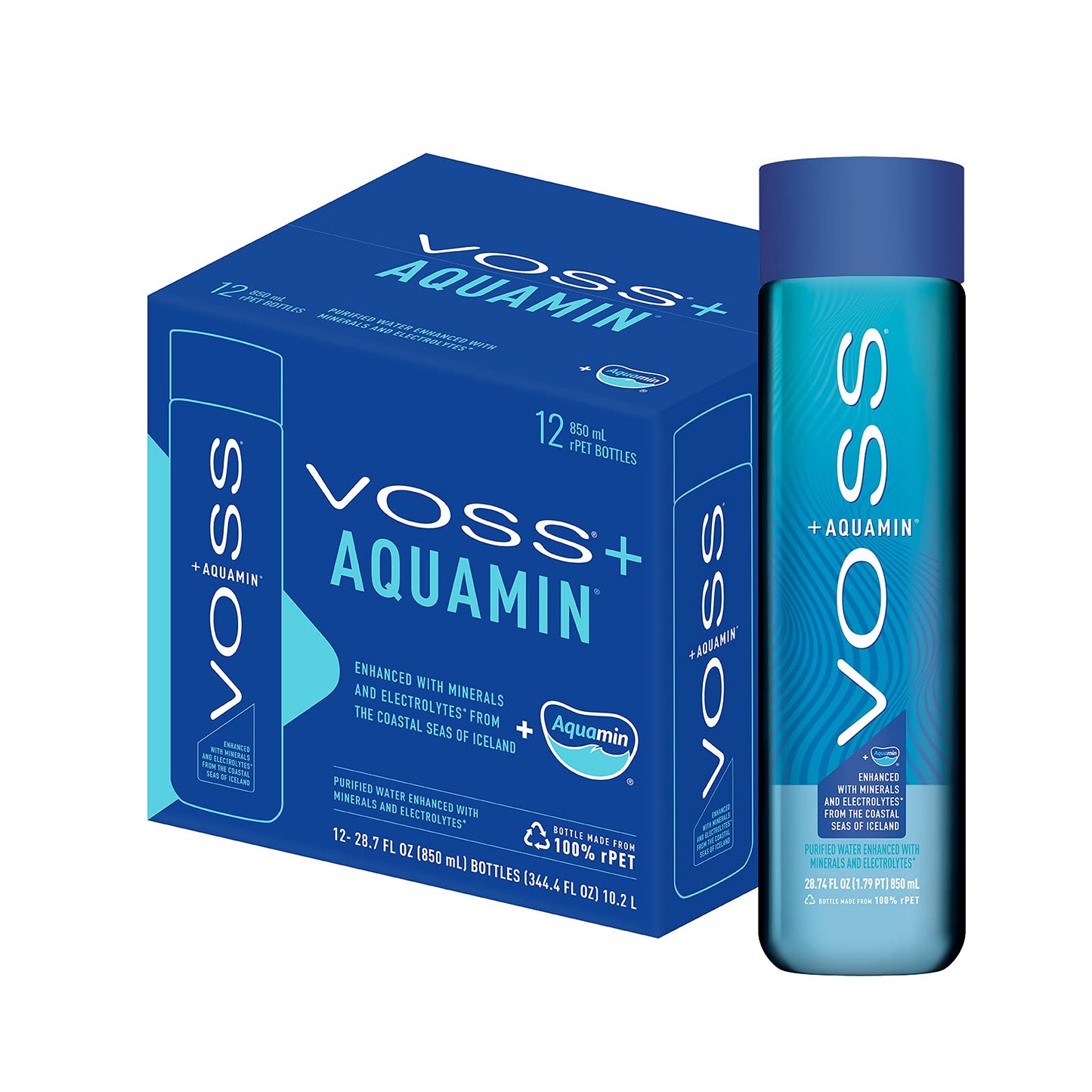 Voss Aquamin Enhanced Water - Pack Of 12 Bottles, 850ml Each - Purified Hydrating Water - 74 Trace Minerals & Electrolytes - Perfect For Active Lifestyles, At The Gym & On Hot Days - Recycled Pet Bottle Water 28.74 Fl Oz (pack Of 12)