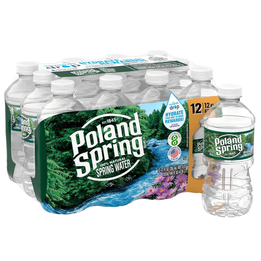 48 X Poland Spring Brand 100% Natural Spring Water, 12 Fl Oz. Plastic Bottles