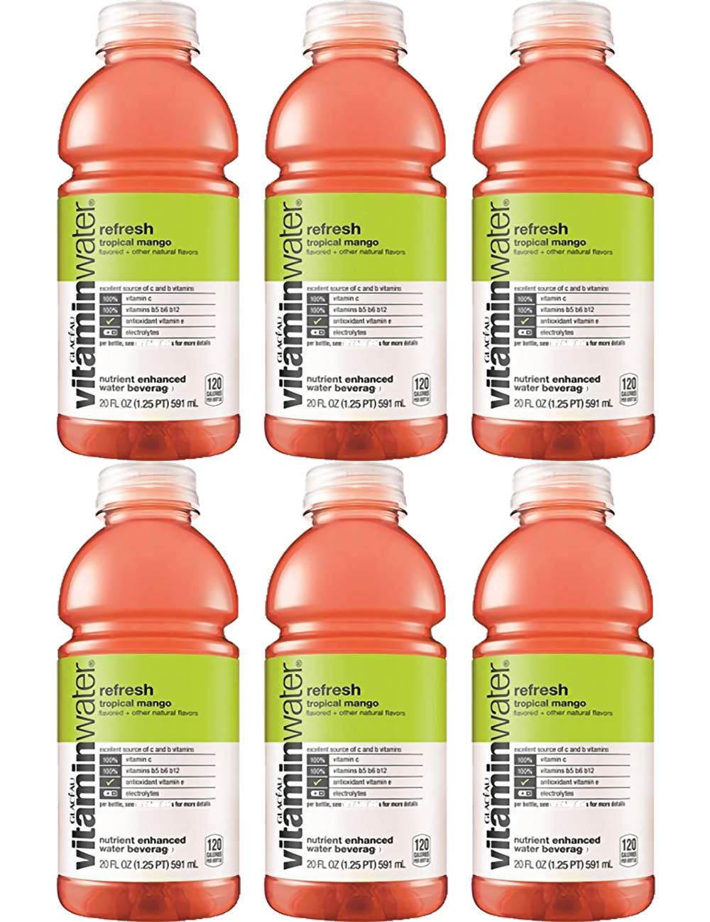 3 Set Of 6 Pack - Vitamin Water Refresh Tropical Mango 20 Oz Bottle