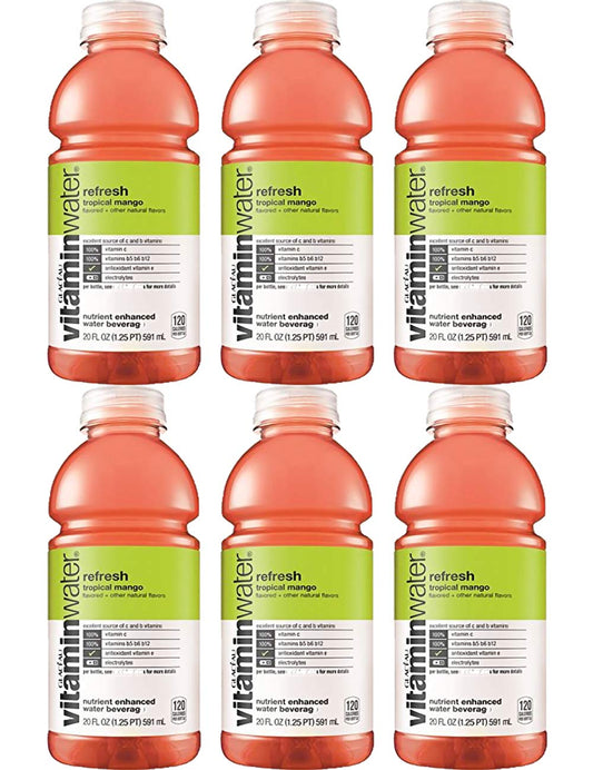 3 Set Of 6 Pack - Vitamin Water Refresh Tropical Mango 20 Oz Bottle