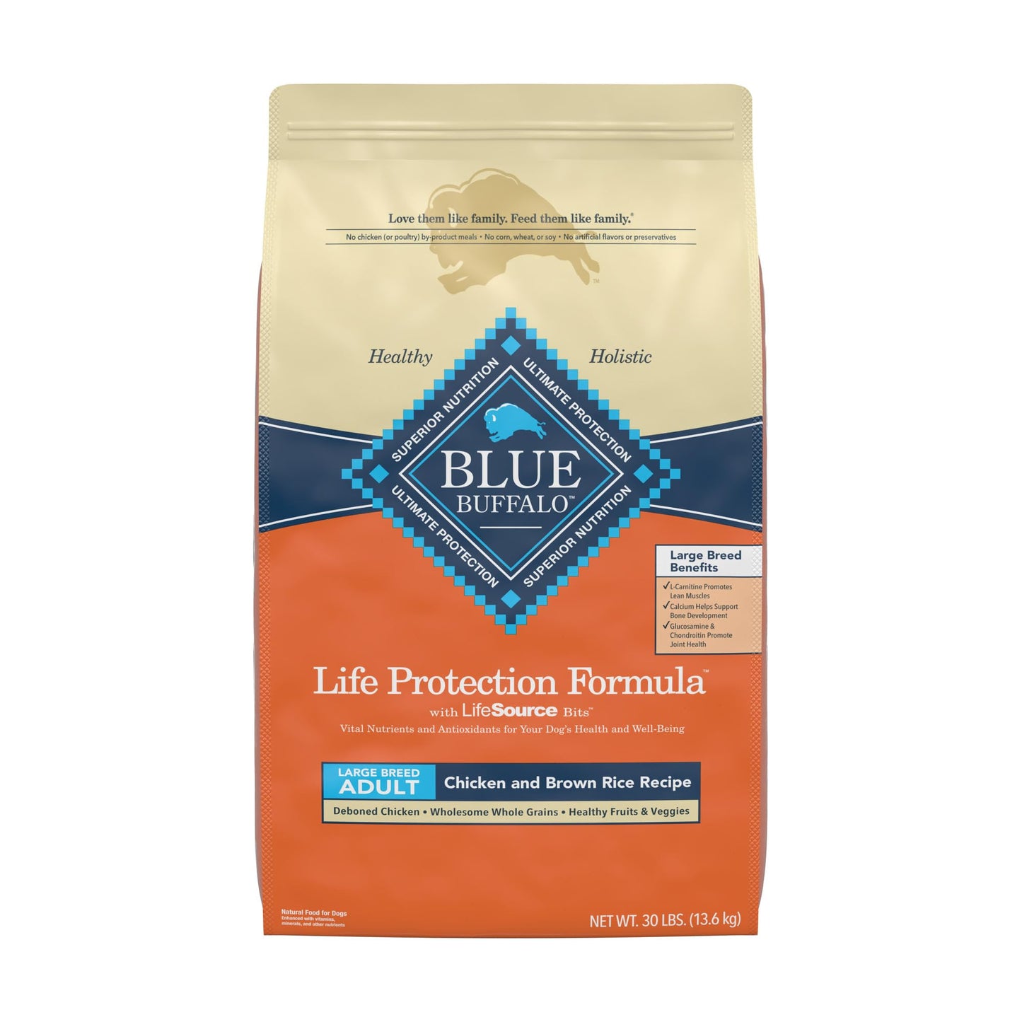 Blue Buffalo Life Protection Formula Natural Adult Large Breed Dry Dog Food, Chicken And Brown Rice 30 Lb Chicken & Brown Rice 30 Pound (pack Of 1)