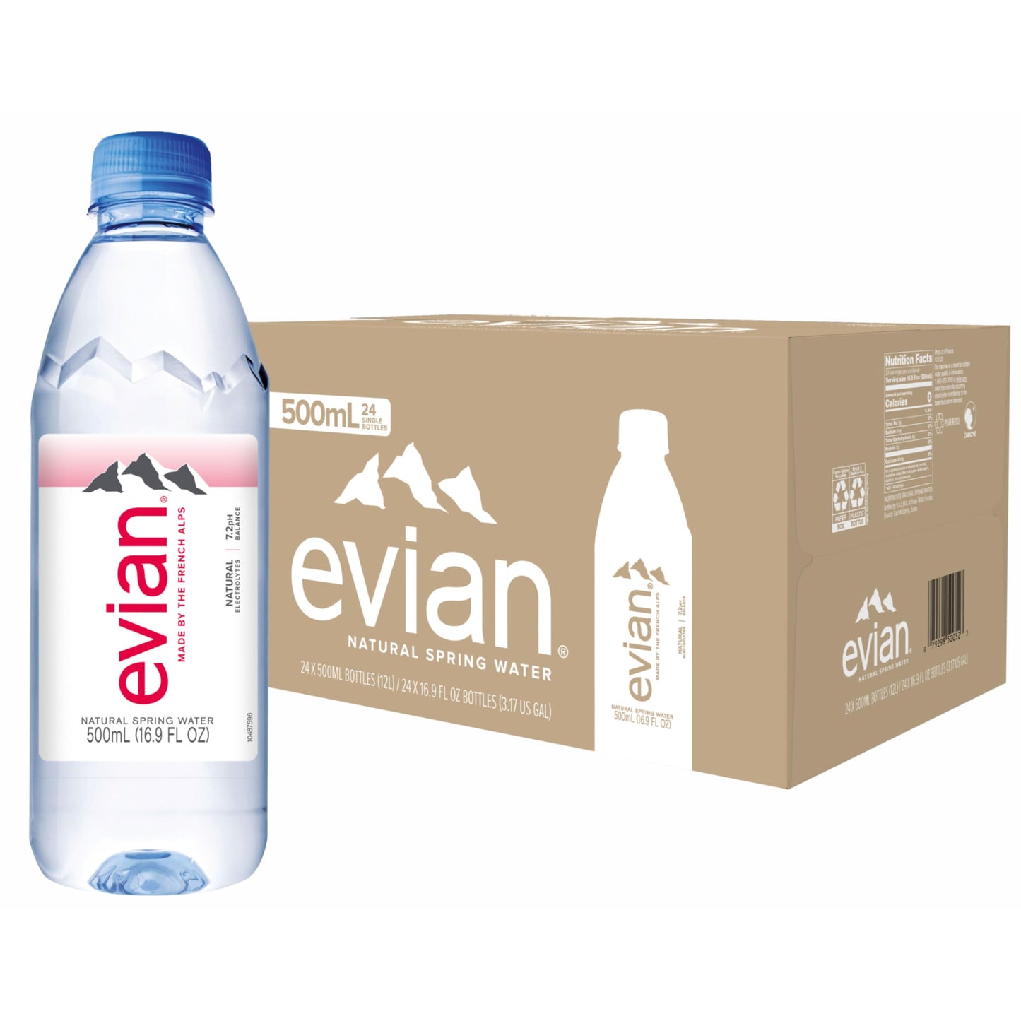 Evian Natural Spring Water, Ph Balanced With Natural Electrolytes, 16.9fl Oz.500ml Bottles (pack Of 24) 16.9 Fl Oz (pack Of 24)