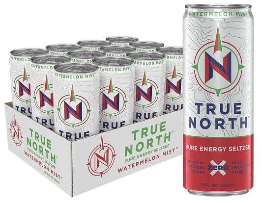 True North Pure Energy Seltzer, Watermelon Mist, 12 Fl Oz (pack Of 24)