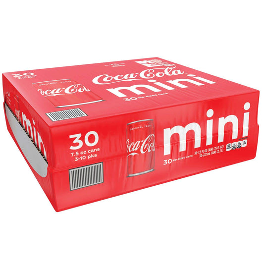 3 Set Coke Cola Original Classic Coke Soda Mini Cans Soft Drink - 30 Pack (7.5 Oz)