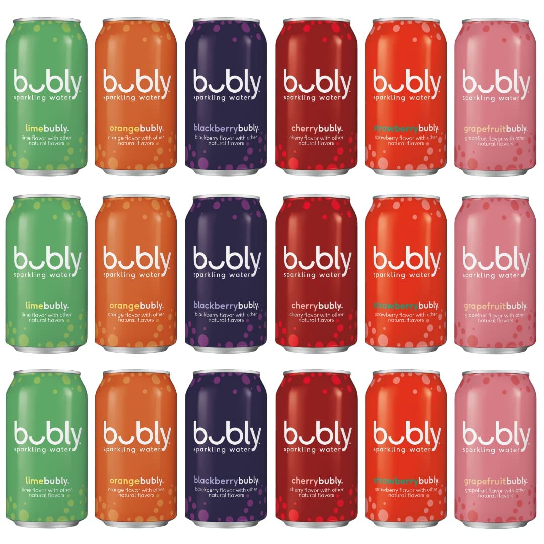 Gsuila Bubly Sparkling Water, Carbonated Water 6 Flavor Variety Pack - Zero Calories & Zero Sugar, 12 Fl Oz Cans (18 Pack) Assorted 12 Fl Oz (pack Of 18)