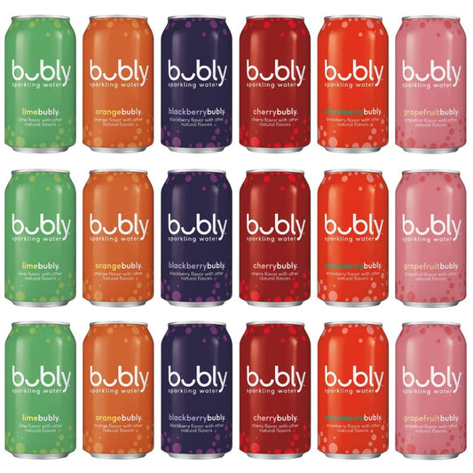 Gsuila Bubly Sparkling Water, Carbonated Water 6 Flavor Variety Pack - Zero Calories & Zero Sugar, 12 Fl Oz Cans (18 Pack) Assorted 12 Fl Oz (pack Of 18)