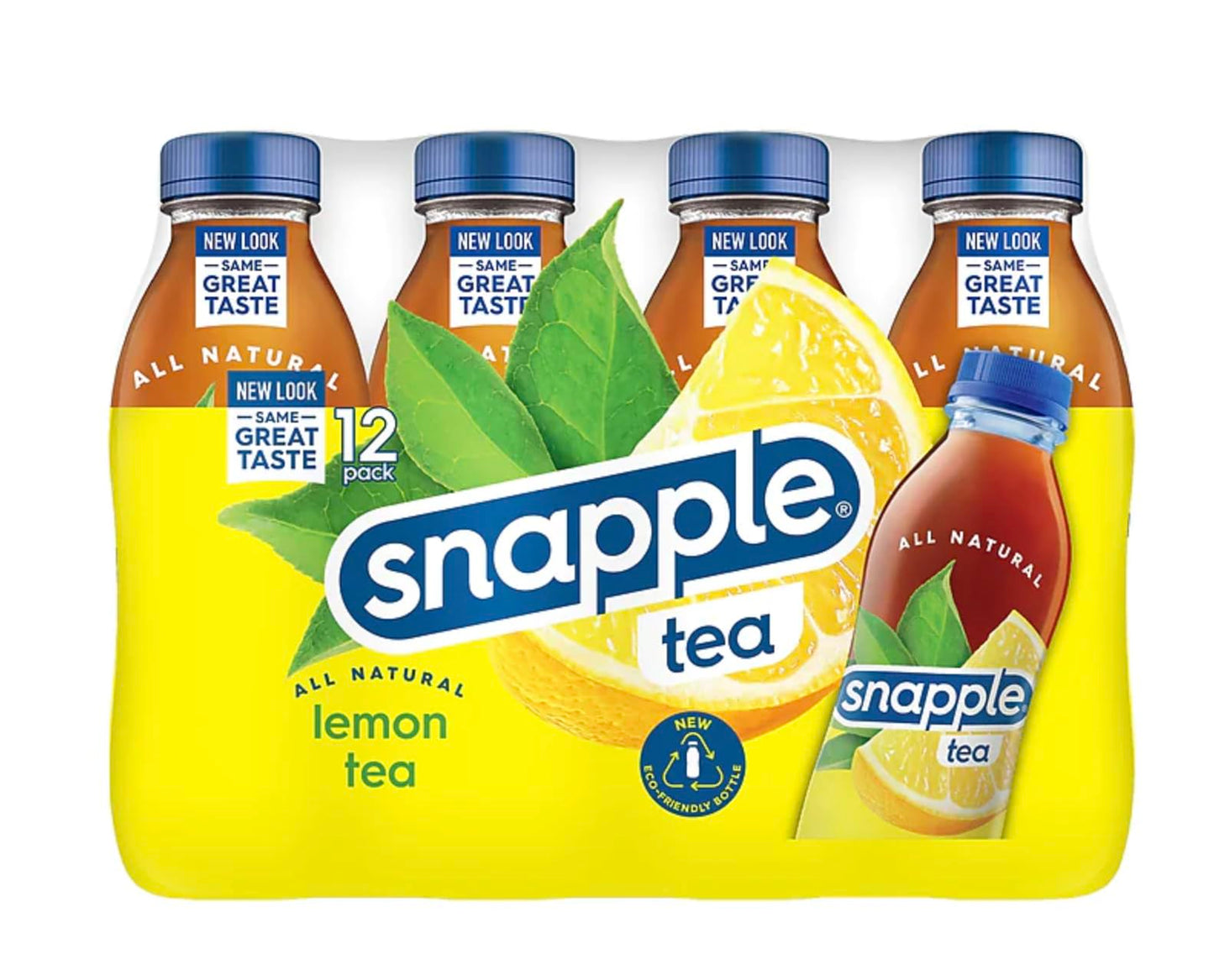 Snapple Lemon All Natural Iced Tea Gluten Free 16 Fl Oz 100% Recycled Plastic Bottle 24 Pack