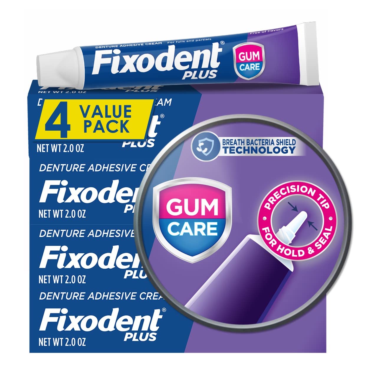 Fixodent Plus Denture Adhesive Cream 2 Oz (pack Of 4) 2 Ounce (pack Of 4)