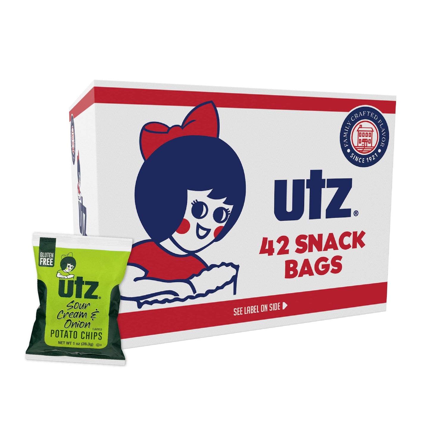 Utz Sour Cream & Onion 1 Oz. Bags, 42 Count, Crispy Potato Chips Made, Crunchy Individual Snacks To Go, Gluten Free Snacks, Brand Is Utz, Variation Theme Is Flavor That Is Sour Cream & Onion, Size That Is 42 Count (pack Of 1).