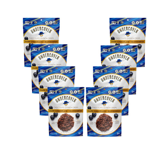 Undercover Chocolate Quinoa Crisps - Dark Chocolate  Blueberries Quinoa Crisps  8-pack, 2oz Bags  Gluten Free, Nut-free, Allergen Friendly, Kosher, Plant-based