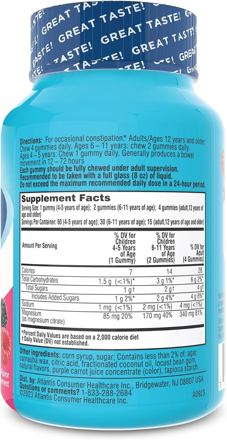 Stool Softener Gummies, Gentle Dependable Constipation Relief Magnesium Citrate Gummies, Doctor Recommended Stool Softener Brand, Berry Flavored 60ct (1-pack)