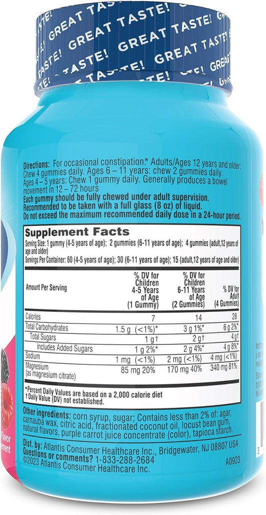 Stool Softener Gummies, Gentle Dependable Constipation Relief Magnesium Citrate Gummies, Doctor Recommended Stool Softener Brand, Berry Flavored 60ct (1-pack)